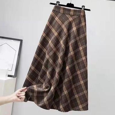 Damen Midirock, elastisch, hohe Taille, karierter Aufdruck, Skaterrock, A-Linie, großer Saum, lässiger Rock zum Pendeln, Streetwear