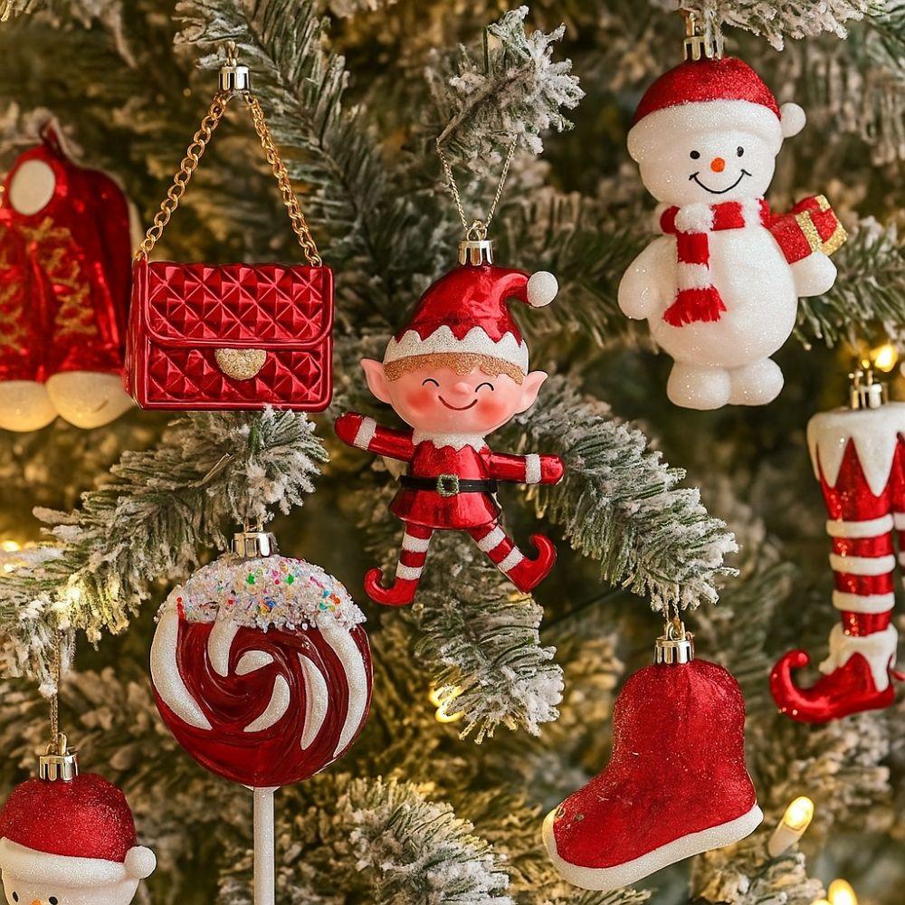 Santa Claus Christmas Elf Pendant Shiny Red Merry Christmas Decor  Holiday Party Decor