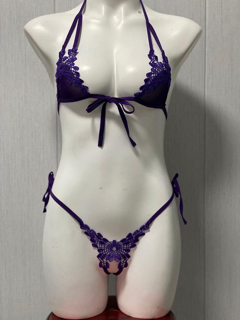 Sexy Lace Three-point Suit, Sexy Small Chest Lace-up, Pure Desire Underwear, Hot Passion Open Panties, Pajamas 1132