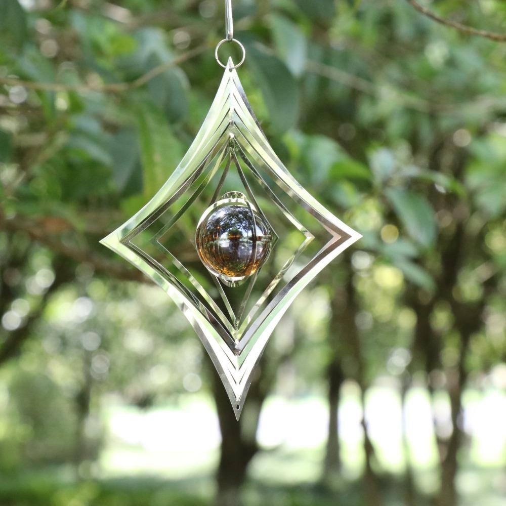 

3D Beating Heart Wind Chimes Parts Love Mirror Reflection Hanging Decorations Yard B rhombus