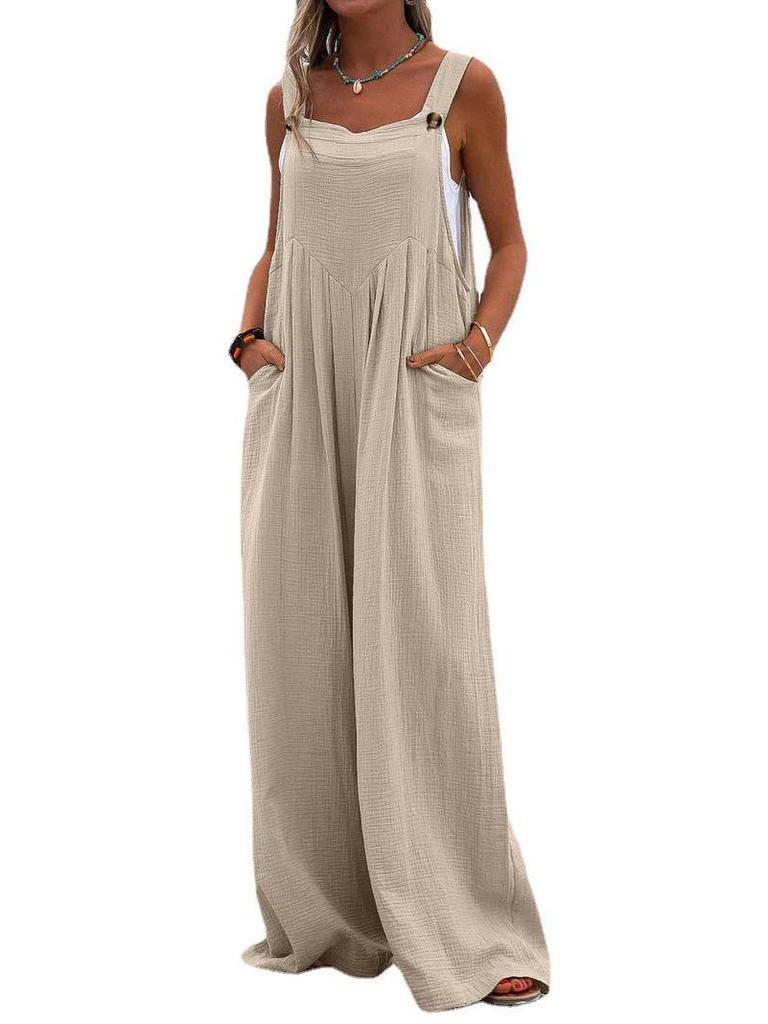 2024 Women's Ethnic Style Sleeveless Wide-Leg Button Jumpsuit