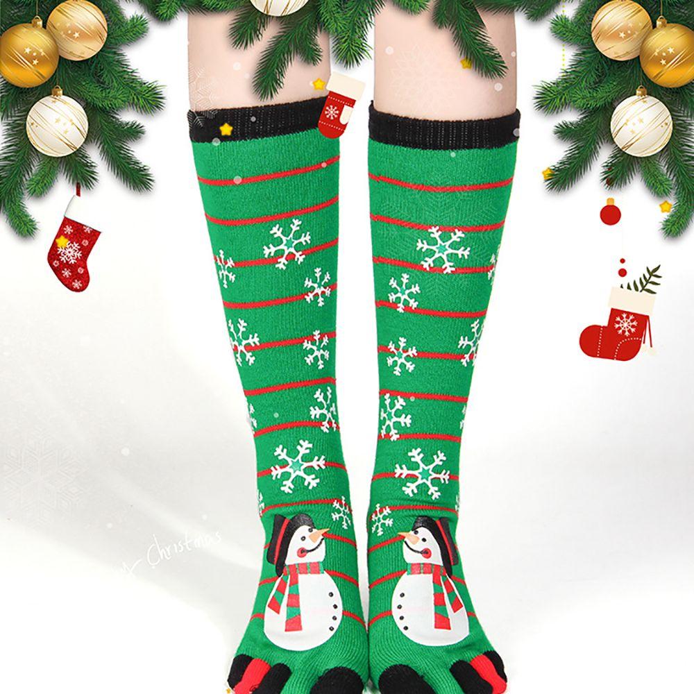 

Snowflake Cartoon Striped Winter Five-finger Socks Middle Tube Socks Women Hosiery Christmas Socks G