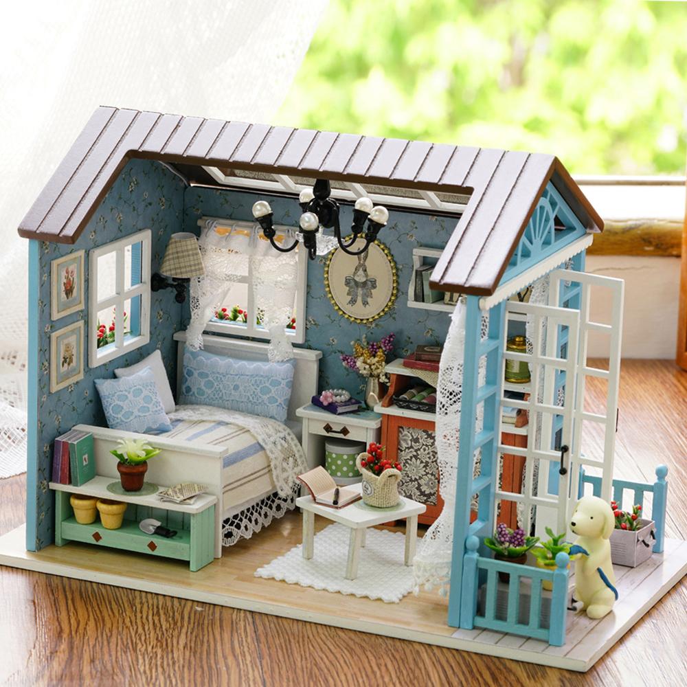 DIY Miniature Dollhouse Kit Realistic Mini 3D Wooden House Room Craft with Furniture LED Lights Christmas Birthday Gift