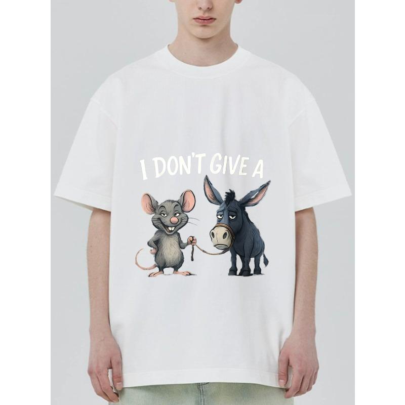 T-Shirt Schwarz I Don't Give A Mouse and Donkey Cartoon-Druck Freizeitkleidung für Männer und Frauen Streetwear Mode Sommer-Outfit