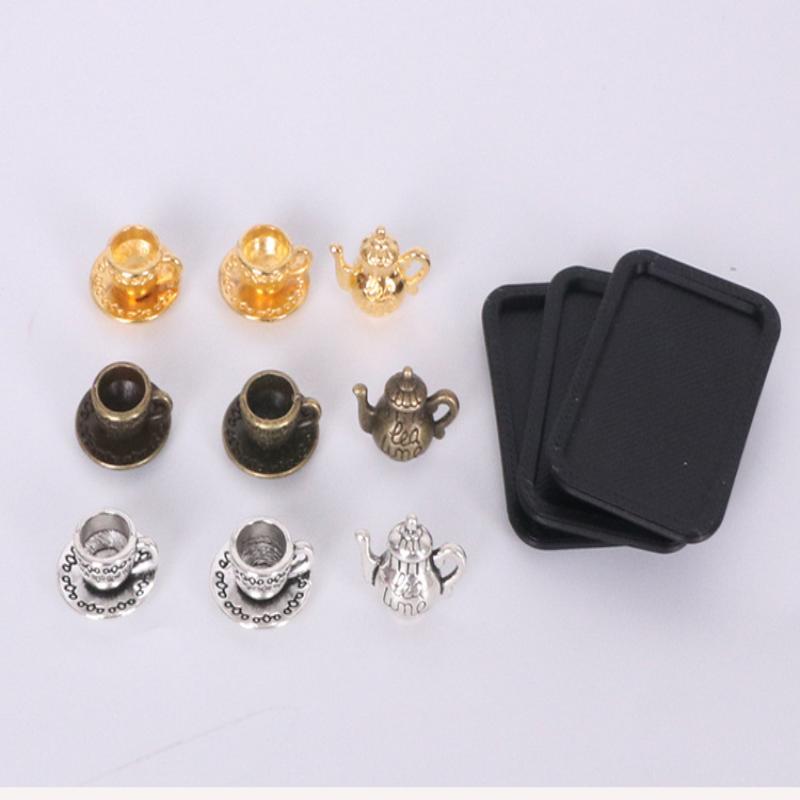 4Pcs Dollhouse Handmade Miniature Tea Cup Model Simulation Micro Tea Pot Scene Ornaments DIY Decorative Accessories
