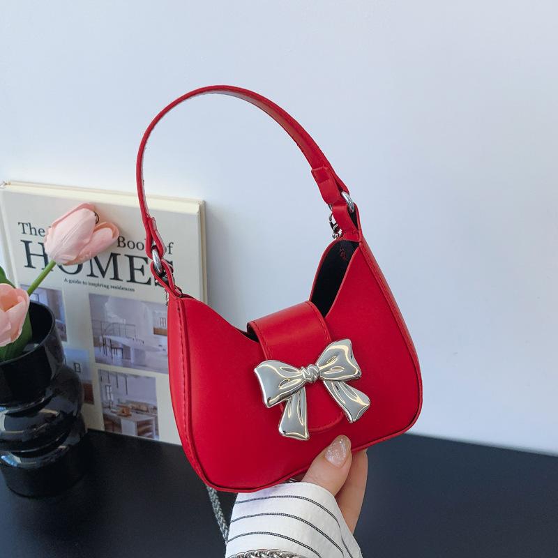 Sweet Pink Bow Handbag Women's 2025 New Trendy Fashion Size Underarm Bag Chain Messenger Bag