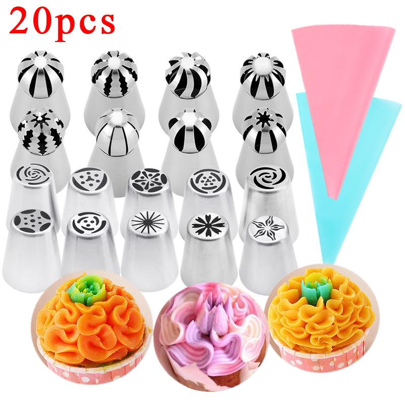 20pcs Torch Russian Piping Tips Cake Decorating Genuine Icing Nozzles Ball Tips Frosting Bag Baking Cupcake Cookies Supplies