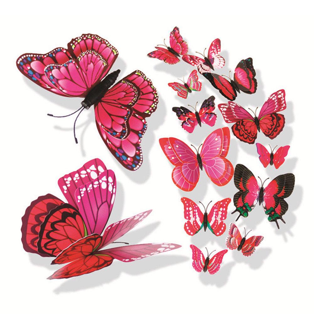 Buy 12pcs/set Double Layer Wing 3D Butterfly Magnet Fridge Decor Wall ...