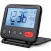 Mini tragbarer digitaler Reisewecker mit LCD-Hintergrundbeleuchtung, Kalender, Temperatur, 12/24 Stunden, Make-up-Spiegel, Uhr, Schlafzimmer, Schreibtisch