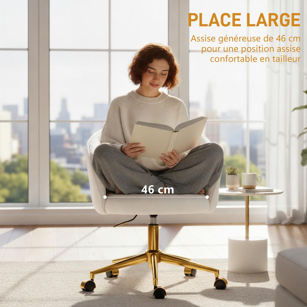 Office chair, ergonomic height-adjustable office armchair, swivel seat, steel base, cream