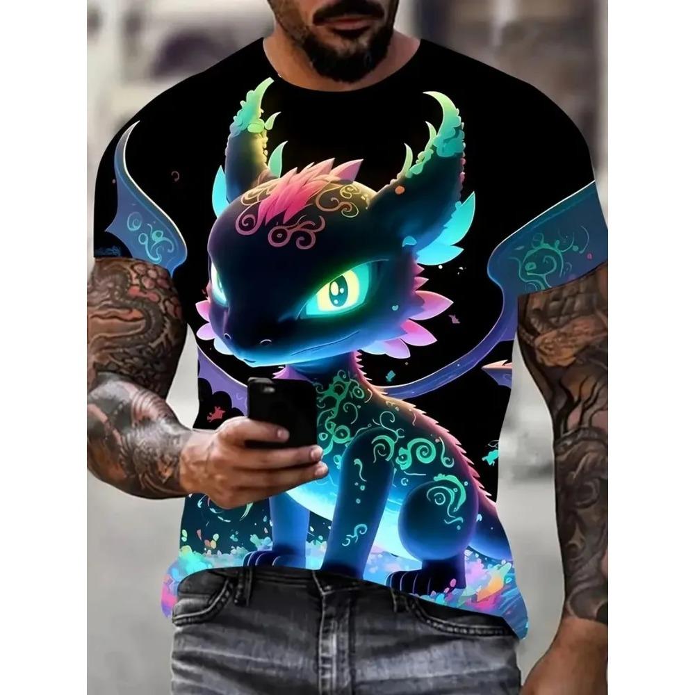 Summer Men's Fun Animal Print Oversized Loose Casual T-shirt Fashionable Comfortable Soft Breathable Short Sleeved T-shirt