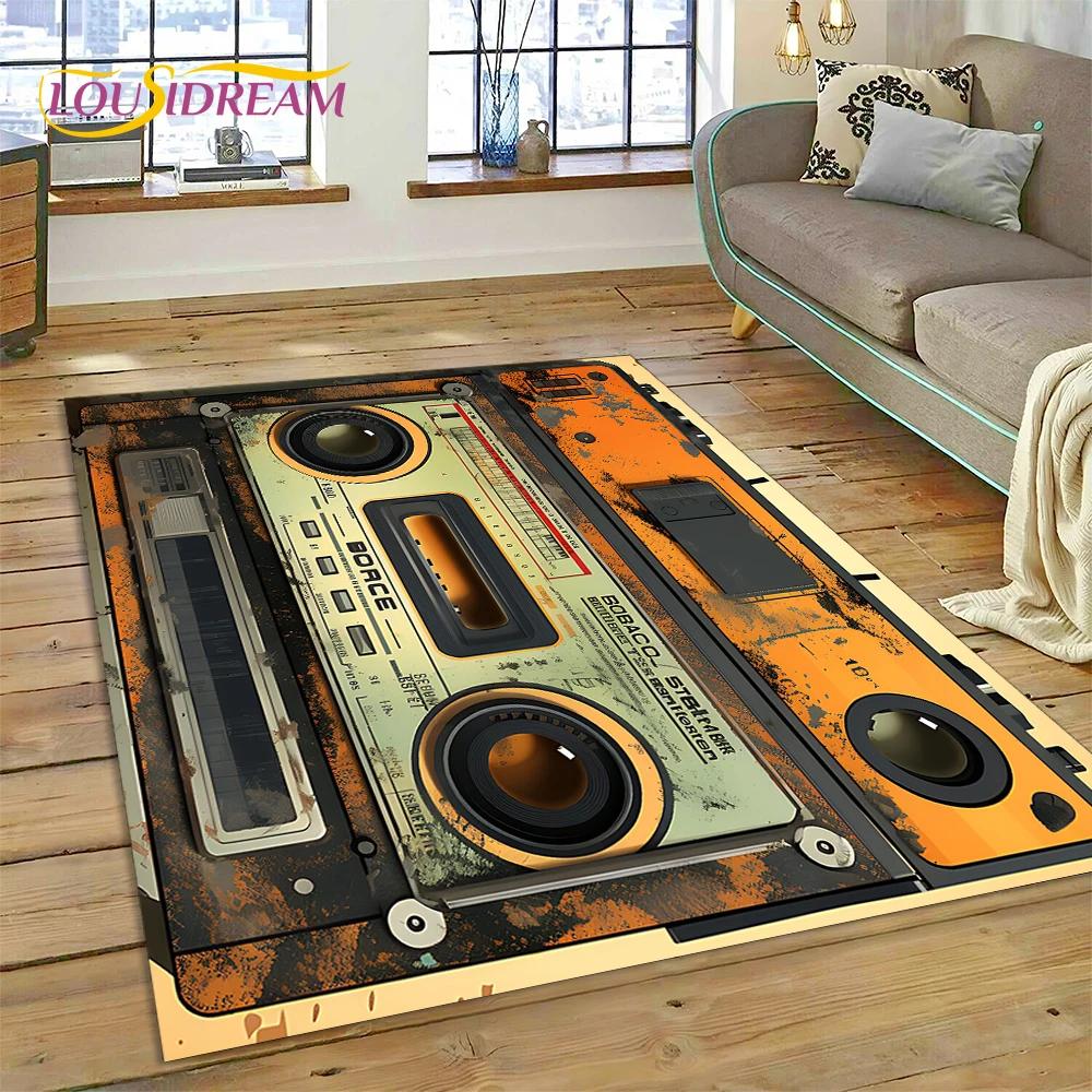 3D Music Cassette Tape Retro Recorder CD Instrument Carpet Rug for Bedroom Living Room Home Sofa Decoration, Kid Decor Floor Mat