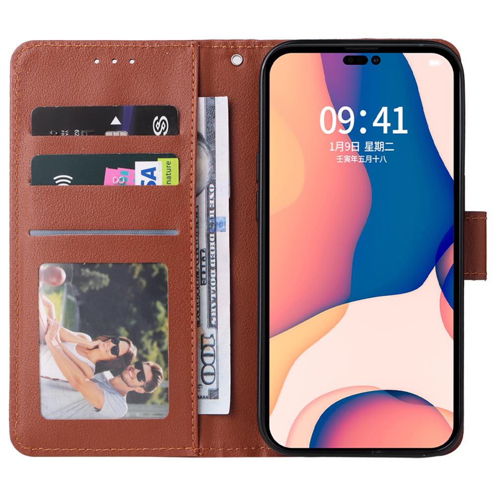 For iPhone 15 Magnetic Closure Flip PU Leather Phone Stand Cover Wallet Cell Phone Case