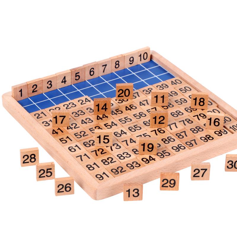 Dřevěná deska s číselnou řadou 1-100: Vzdělávací hračka pro mateřskou školu a rané vzdělávání