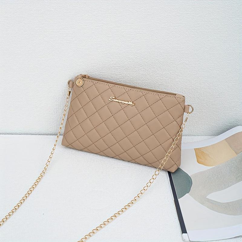 Poșetă crossbody elegantă matlasată cu curea lanț auriu, material PU, închidere cu fermoar și curea de umăr detașabilă - Perfectă pentru stilul urban