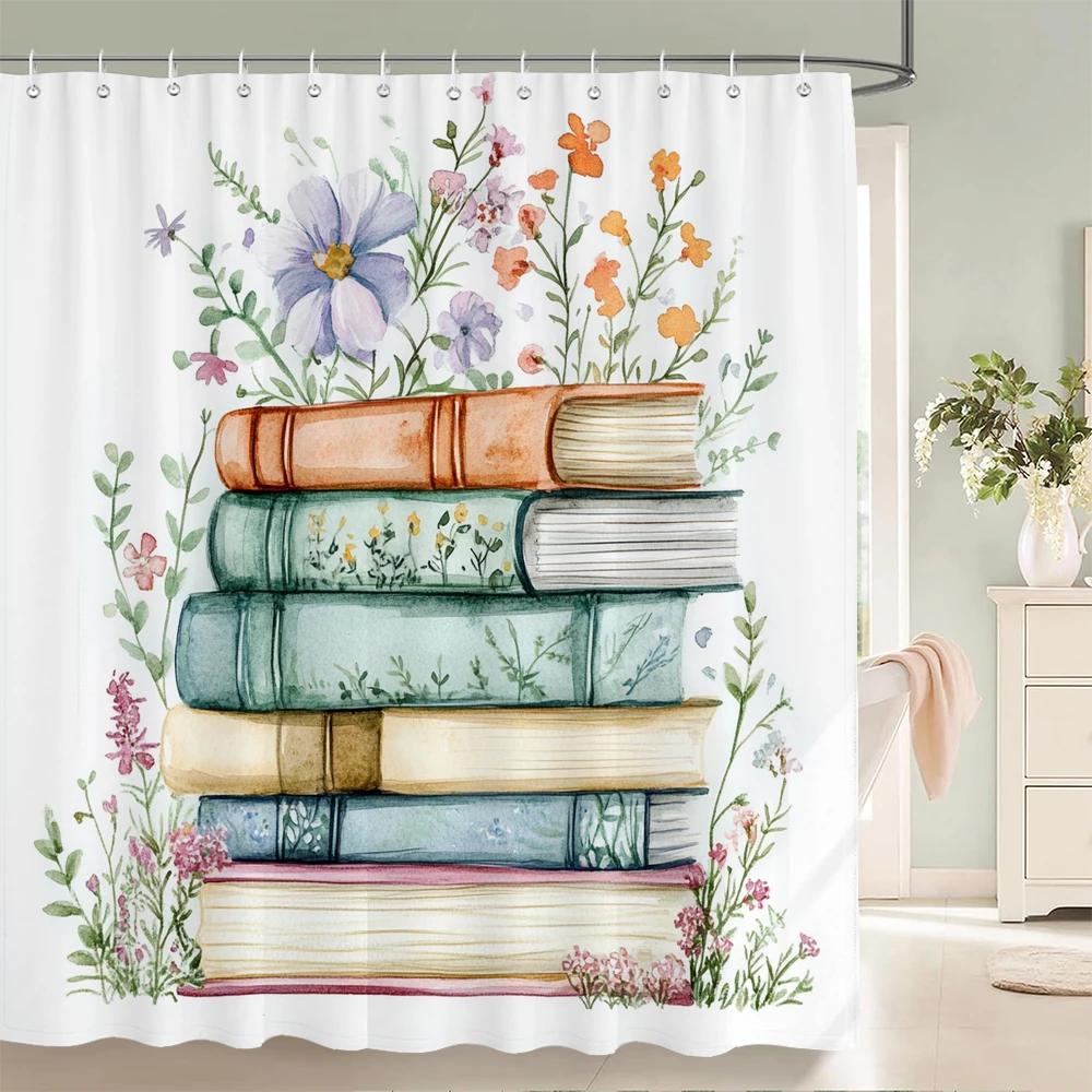 Beautiful Flowers Butterfly Shower Curtain Blue Floral Printed Bathroom Bath Curtain Home Decoration Curtain With Hooks