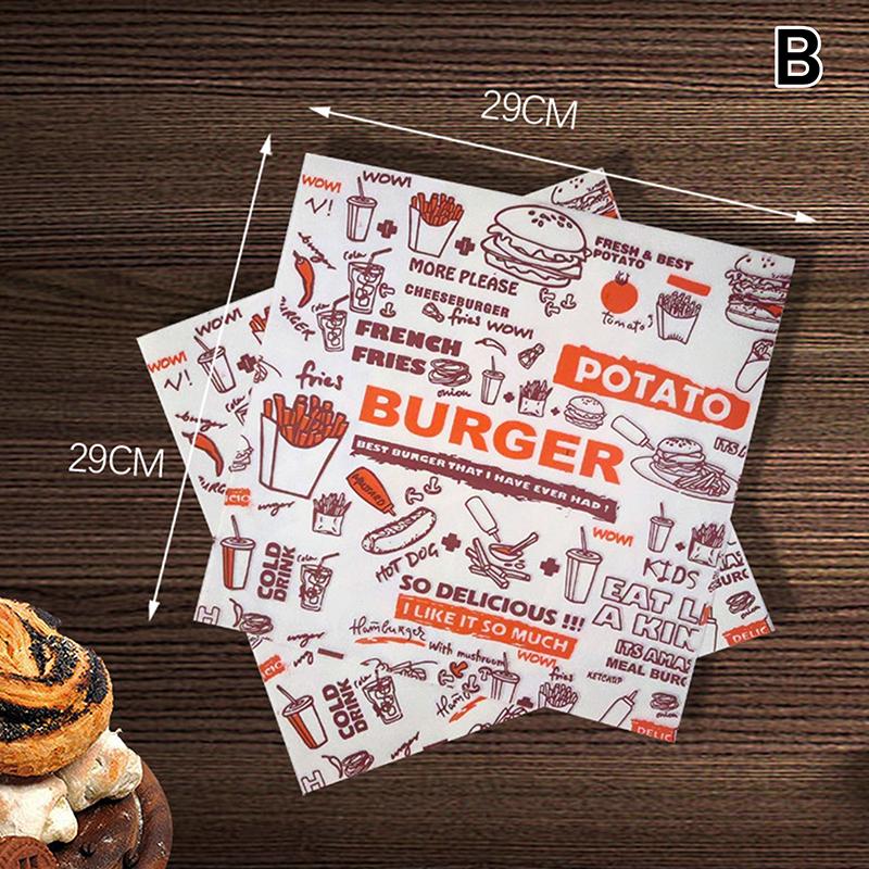 50 ks Olejivzdorný pekařský obal na jídlo Voskový papír Obal na burger a hranolky Olejivzdorný papír Kuchyňský Sendvič Chléb Jídlo Pekařské nářadí Podložka