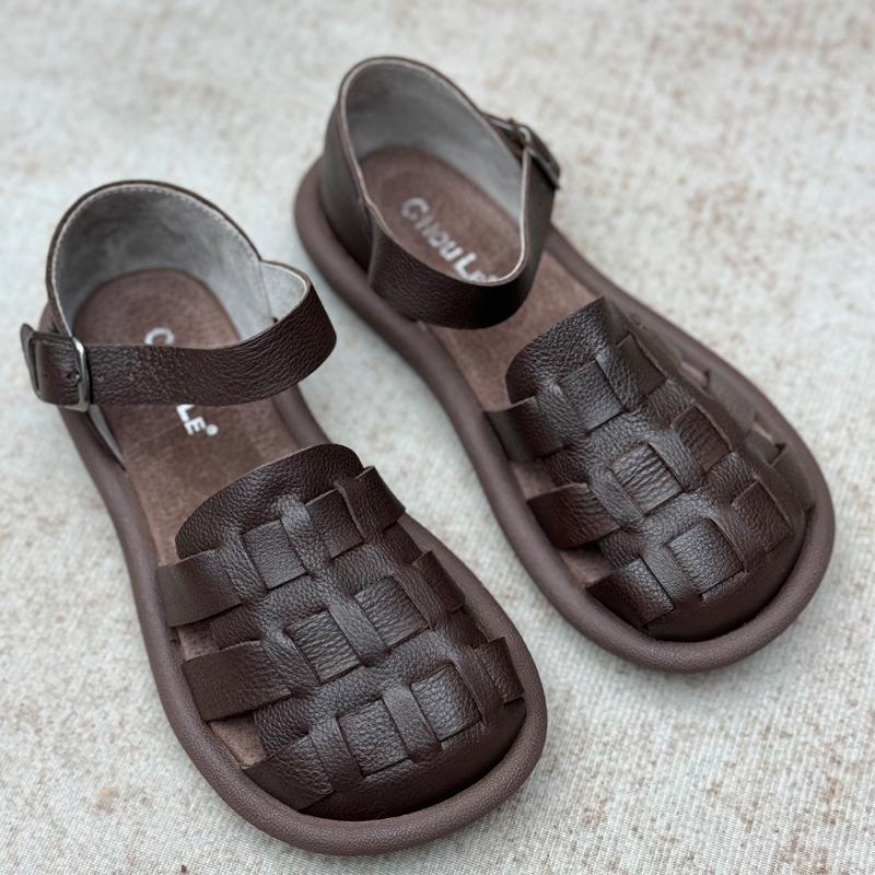 Women's Handmade Roman Sandals - 2026 Summer Retro Casual Top Layer Cowhide Shoes