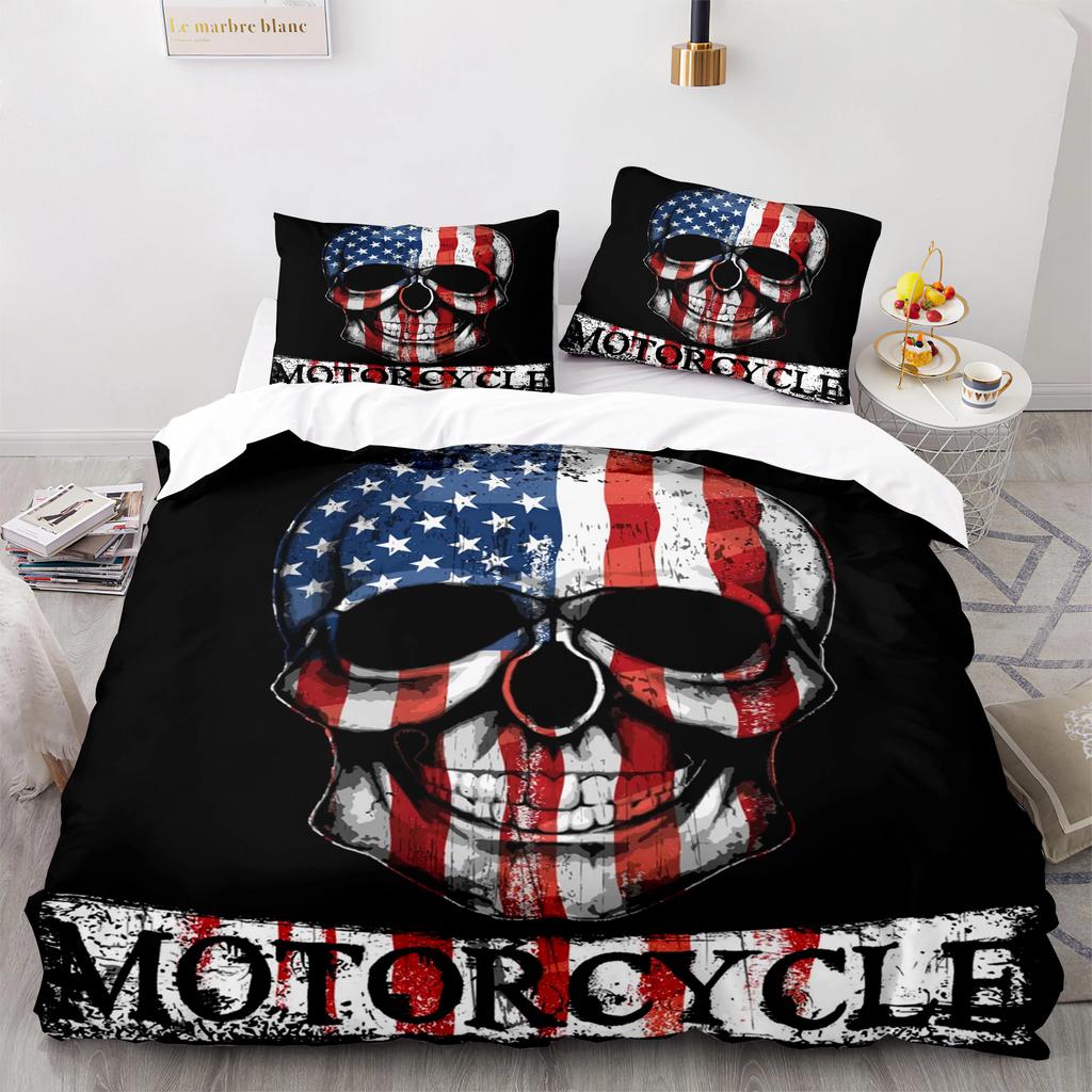 Skull King Queen Bettbezug Gothic Skelett Bettwäsche Set für Erwachsene Jugendliche Personalisiert Halloween Knochen Polyester Steppdeckenbezug