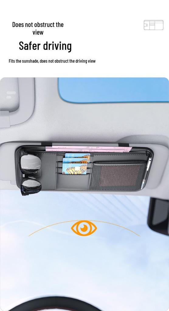Car Sun Visor Multifunctional Storage: Glasses Case, Sunglasses Clip, CD Board, Card Holder, Storage Bag.
