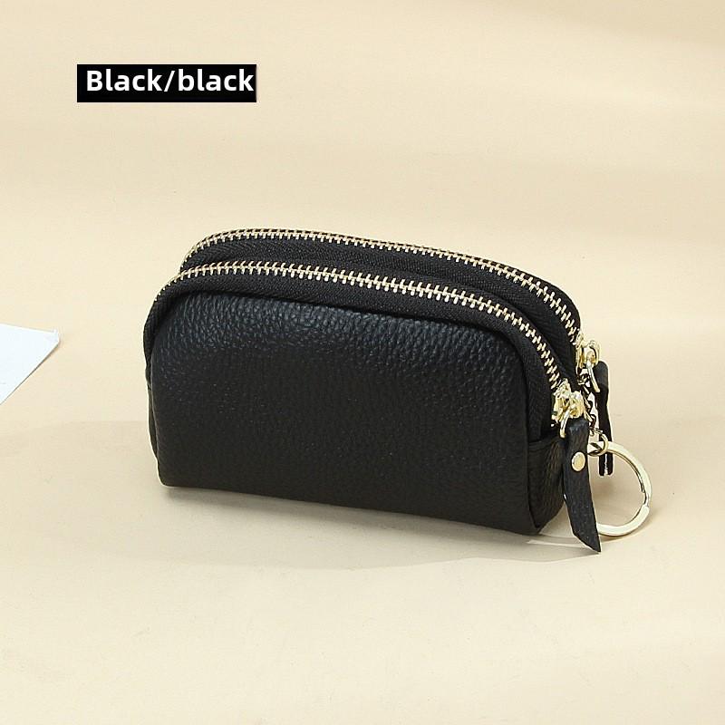 European-American Genuine Leather Coin Purse - Double Zipper, Large Capacity, Stylish Clutch