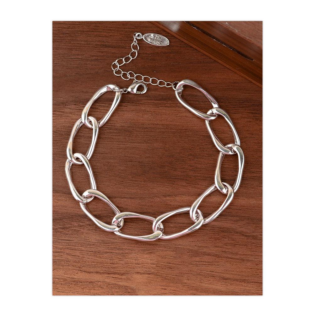 BFCLUB Silver Color Hiphop Thick Chain Bracelet for Women Men Vintage Handmade Hasp Bracelet Birthday Gift S-B451