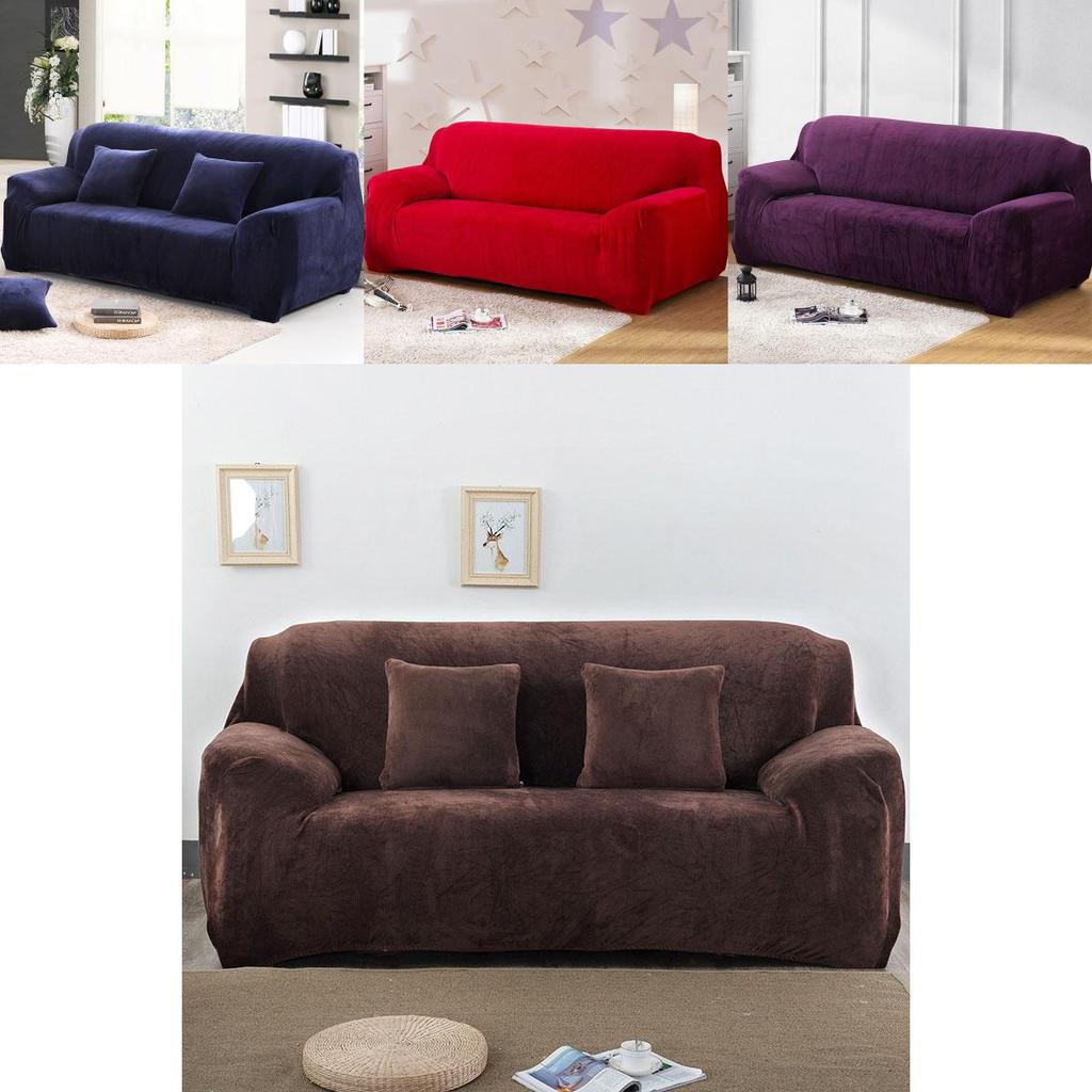 Easy Fit Sofa Slipcover Stretch Protector Soft Cover Thick Plush Velvet Seat 14