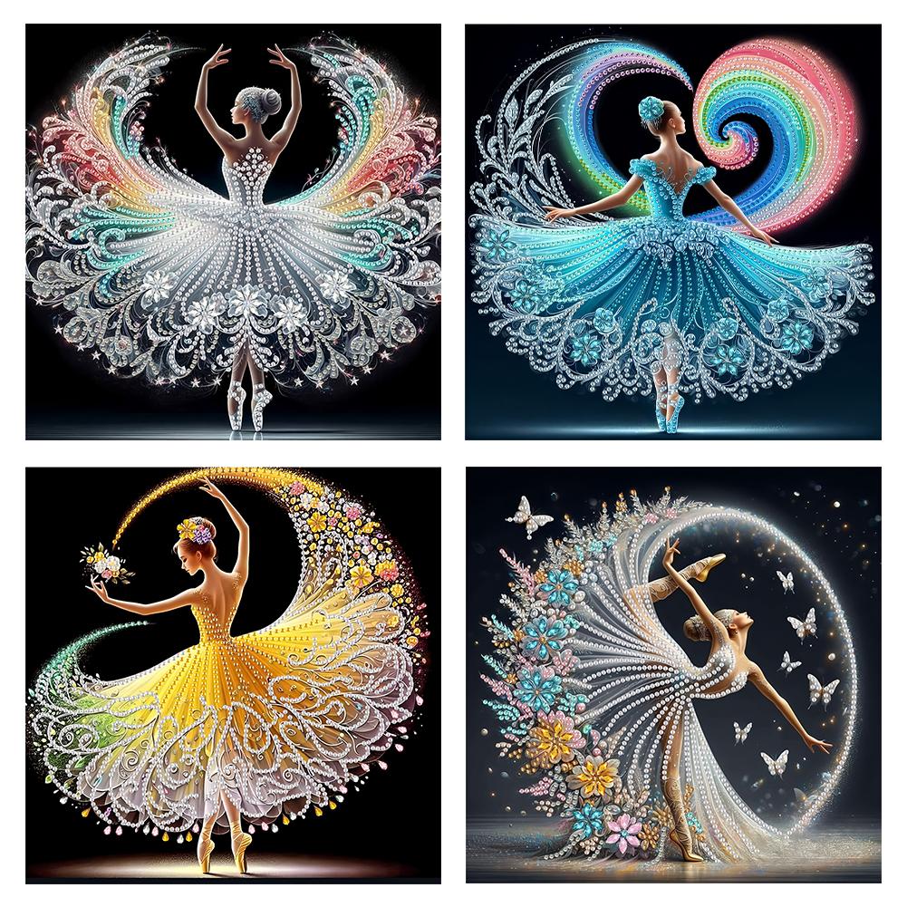 

4PCS Diamond Painting Kit 0.98x0.98Ft Dancing Lady Diamond Embroidery 5D DIY Special Shape Diamonds Crafts of Dancing Girls