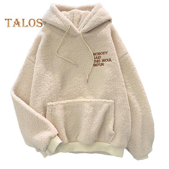 

Осень-зима Женская толстовка с капюшоном на эластичных манжетах из плотного флиса с накладными карманами, свободный свитер с длинными рукавами, теплый топ с вышитыми буквами XXL