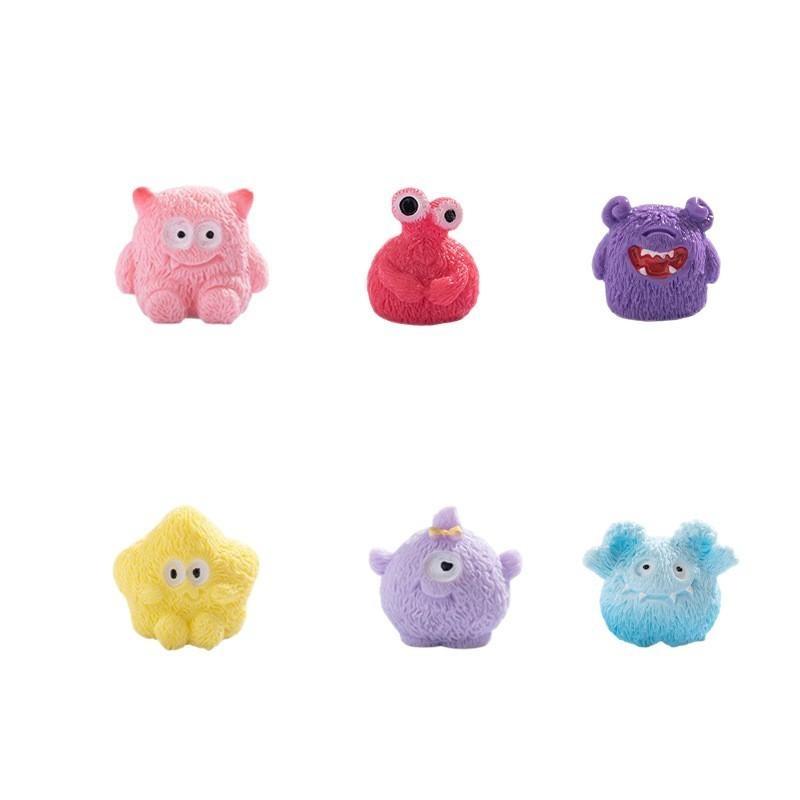 6Pcs Cute Fuzzy Monster Colorful Mini Cartoon Figurines Car Dashboard Ornaments for Child Small Gifts