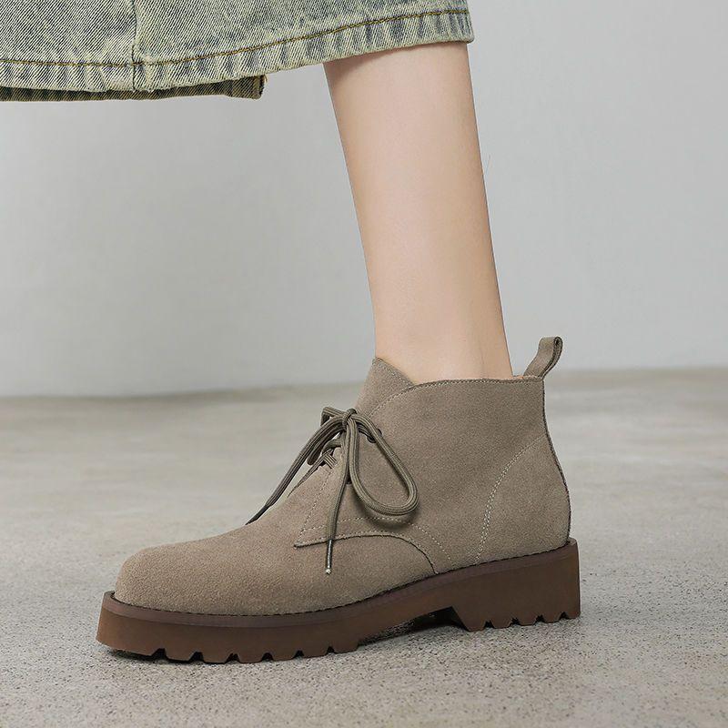 2025 New Lace-up Short Boots Women's Spring and Autumn Single Boots Thick Heel Loafers Platform and Bare Boots British Martin Boots