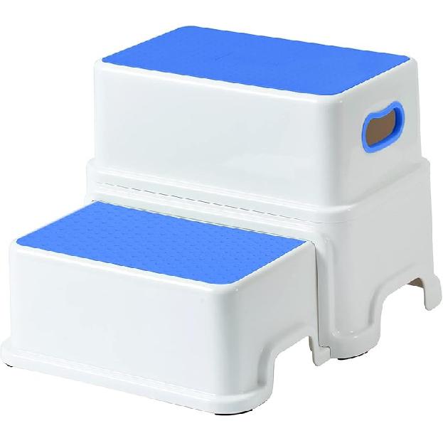 Victostar Двухступенчатая подставка для детей, противоскользящая, прочная, двухступенчатая подставка для малышей для туалета, приучения к горшку, ванной комнаты, кухни (Зелено-Белый)