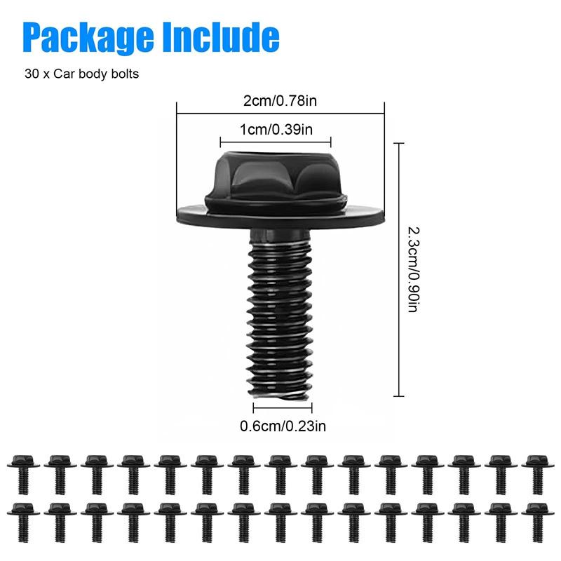30Pcs M6 X 1.0 Transmission Pan Bolts,17Mm Transmission Oil Pan Bolts Hex Head With 18Mm Washer, Replacement Part: 11508930