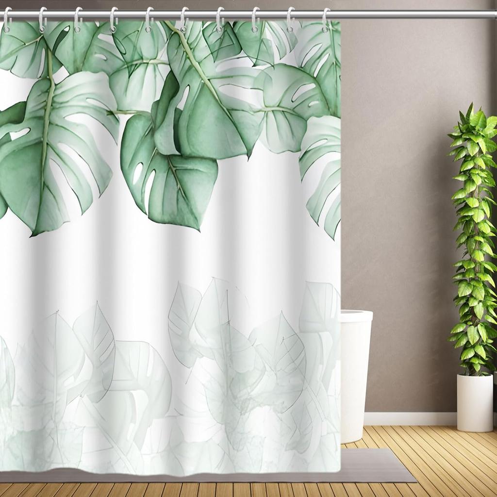 Tropical Leaves Bathroom Shower Curtain Boho Watercolor Print Modern Waterproof Polyester Curtain for Bathroom Decoration