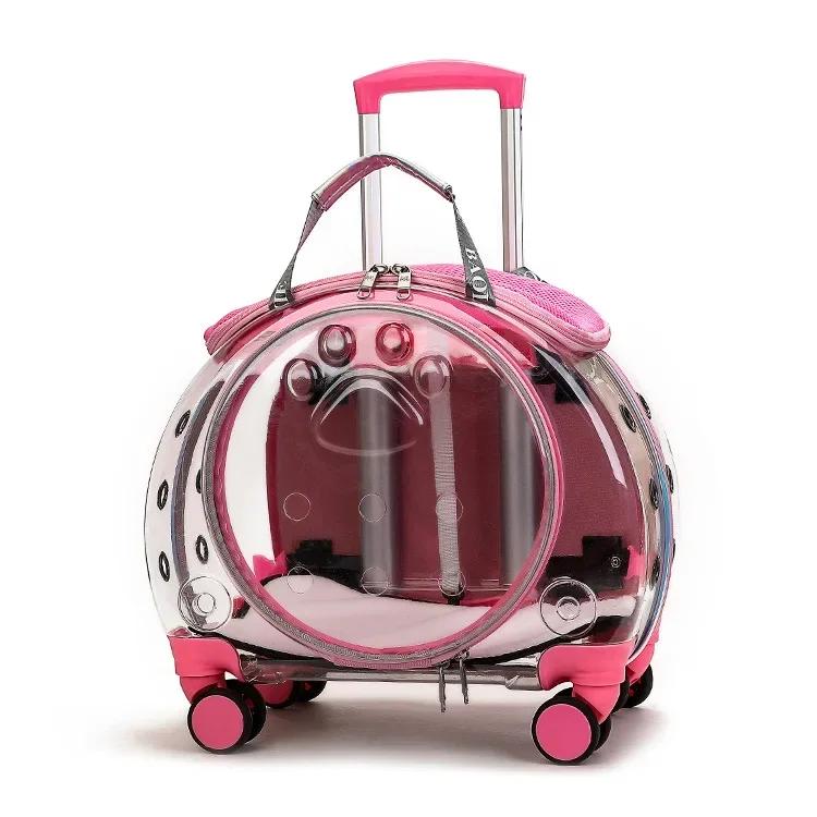 Tragbare Multifunktionale Haustier-Trolley-Box Sichtbare Transport-Katzenboxen Bequemer Transparenter Korb Reise-Tragetasche für Katzen
