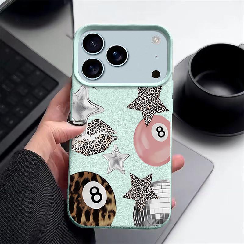 Vintage Leopard Print Stars Billiards Case For iPhone 17 Pro Max iPhone 16 Pro Max 15 14 13 12 11 16E Air Luxury Leather Texture Silicone Cover