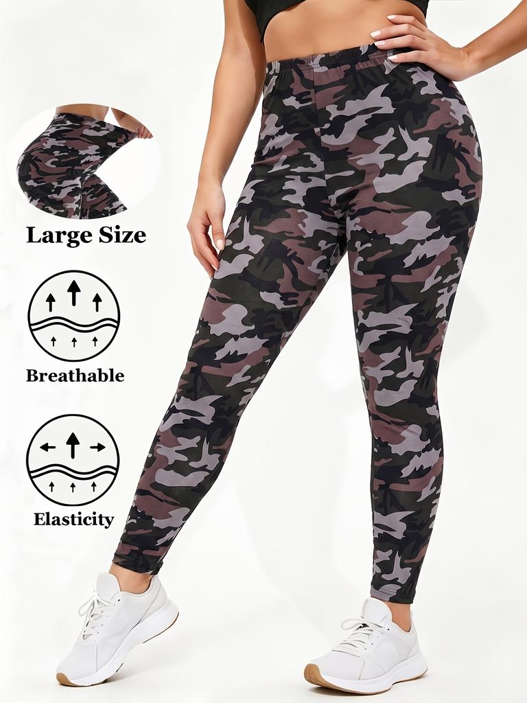 Übergröße Lässige Tägliche Leggings mit Elastischem Bund Damen Camouflage Neunpunkt-Hose