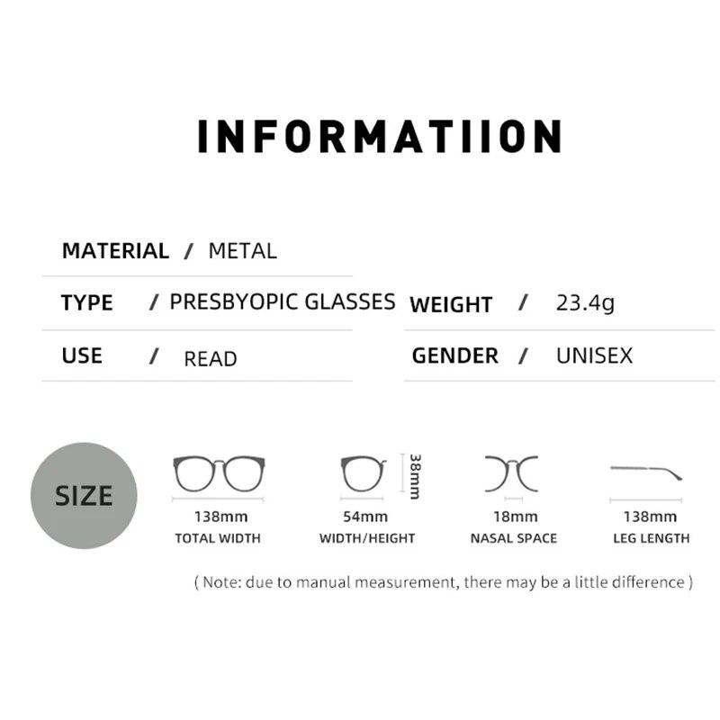 Men Square Metal Large Frame Reading Presbyopia Glasses Business Eyewear Diopters +1.25  To +6.0