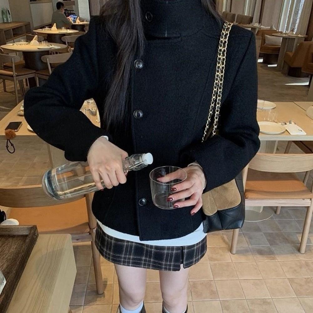 Stehkragen Dicker Mantel Einfarbiger Übermantel Mode Lässige Jacken Street Style