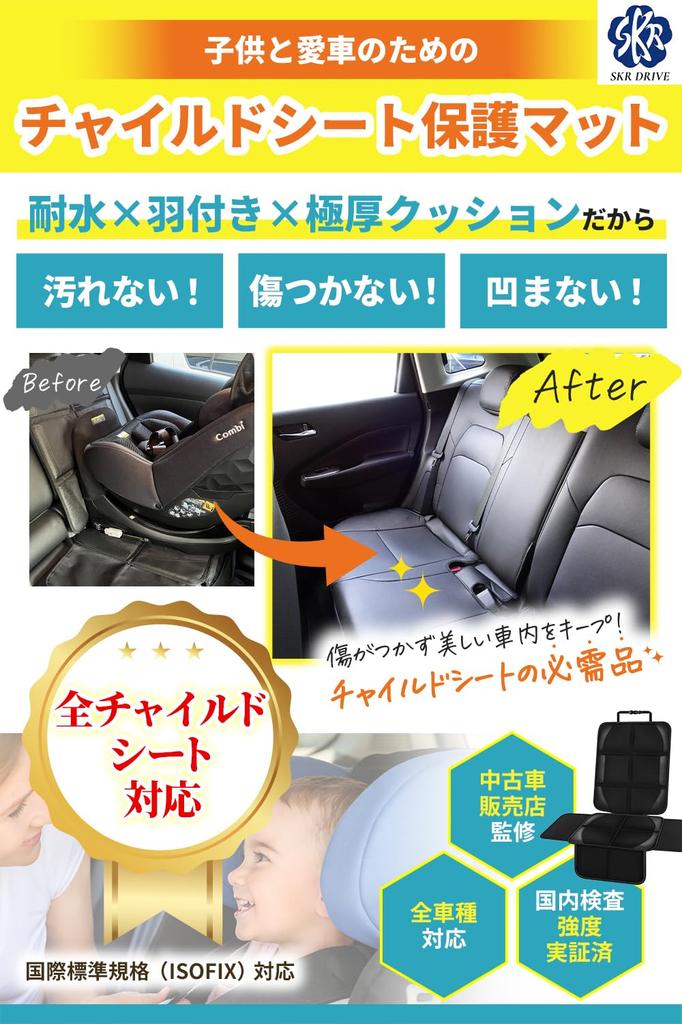 SKRDRIVE Child Seat Protector Mat and Supervised by Used Car Resale Easy Compatible with All ISOFIX Vehicles cm-2 [Extra Thick, Waterproof,