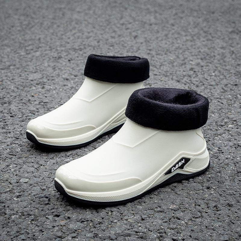 Men's Waterproof Non-slip Ankle Rain Boots with Cotton-padding, Solid Color for Kitchen & Car Wash Use