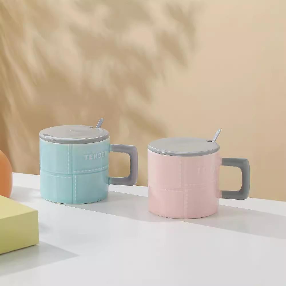 Creative and Simple Mugs Macaron Color Blocking Ceramic Cups High Appearance Level  InS Style Couple Coffee Cups and Souvenir Cups