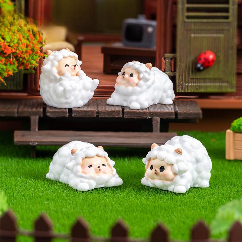 Micro Landscape Cute Cotton Lamb Figure Gardening Decoration Accessories Baby House Car Desktop Small Ornaments