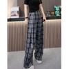 Red plaid pants spring and autumn new narrow version straight loose retro casual small high waist wide leg trousers