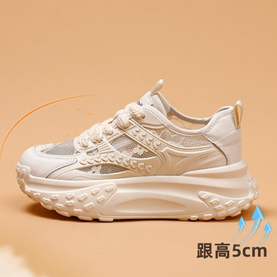 Mesh inner height increase white shoes women's summer 2025 new casual platform women's shoes breathable lace dad shoes