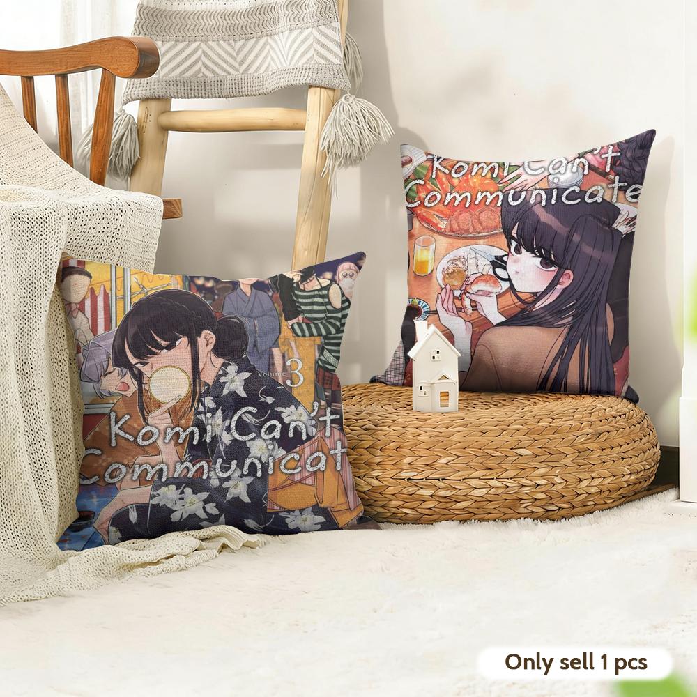 KKomi Cant Communicate Cushion Cover Natural Linen Organic Fabric DoubleSided Printing Sofa Home Decor Gift Pillow Case