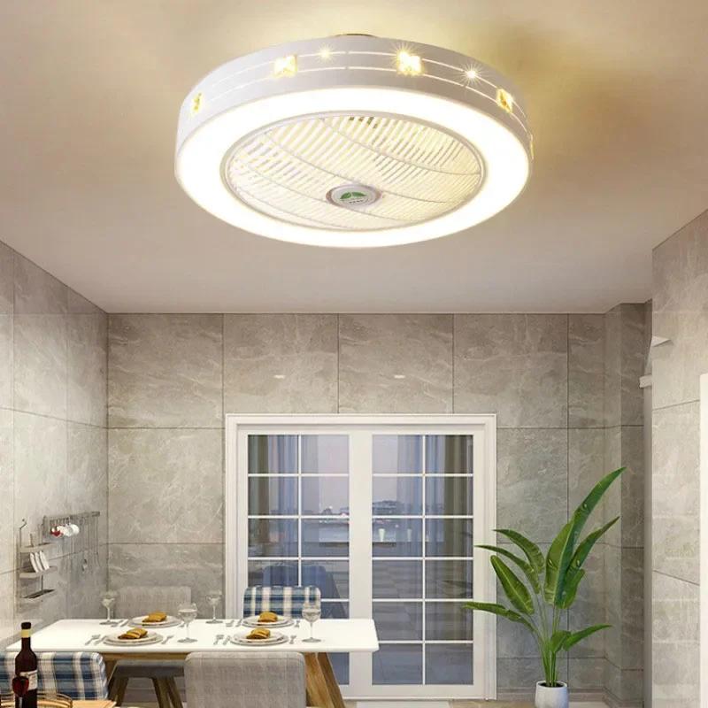 Modern Minimalist Living Room Ceiling Fan Light White LED Chandelier Remote Control Dimmable Bedroom Living Room Fan with Light