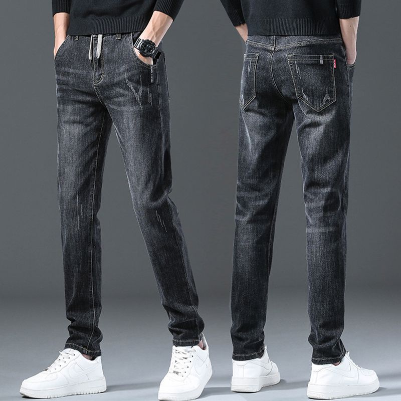 

2025 Новые Весна Лето Мужские Джинсы Стрейч Слим Фит Прямые Мужские Брюки Модные Повседневные Универсальные Длинные Брюки Модные Мужские 36 чёрный