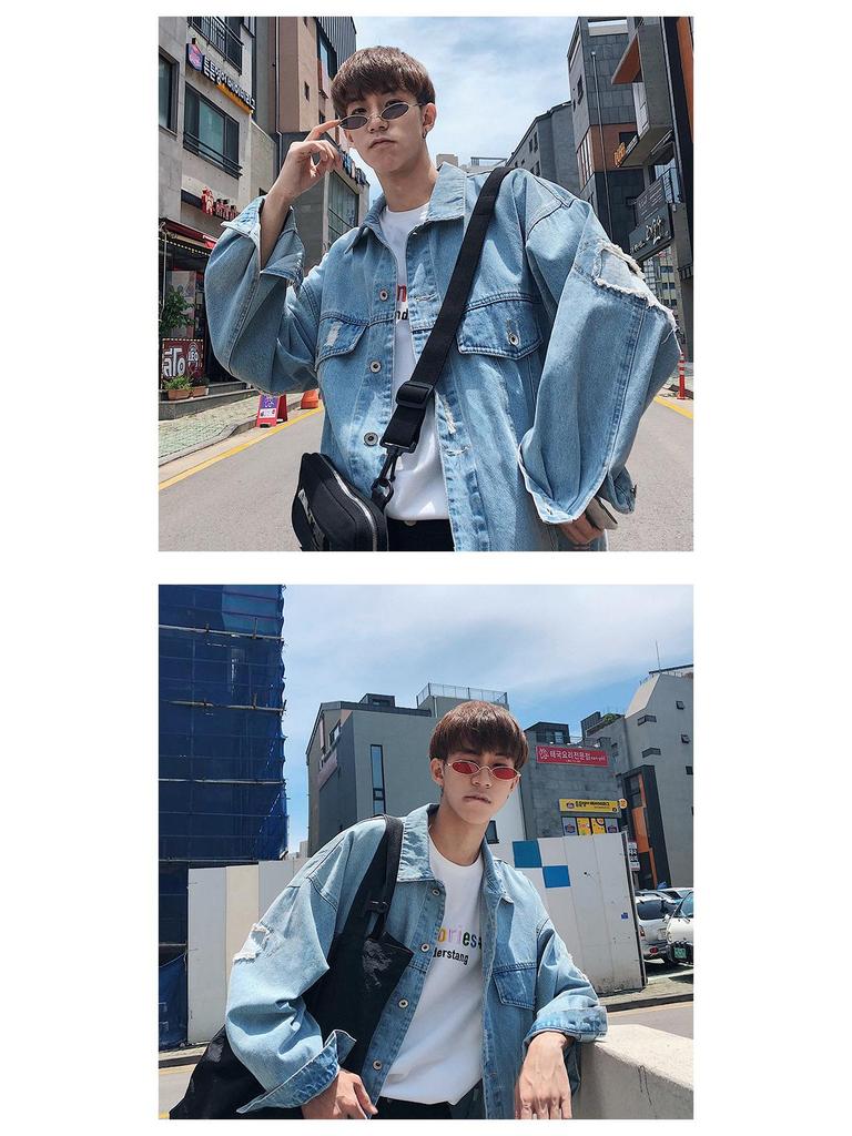 Herren Koreanischer Stil Locker Zerrissene Jeansjacke - Frühling, Sommer, Herbst Trendige Studentenoberbekleidung