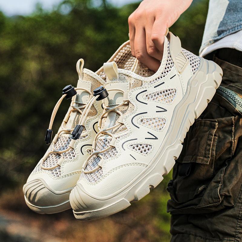 Summer Outdoor Walking Sneakers Anti-collision Toe Men Sandals 2025 New Casual Mesh Shoes for Male Classic Travel Hiking Shoes